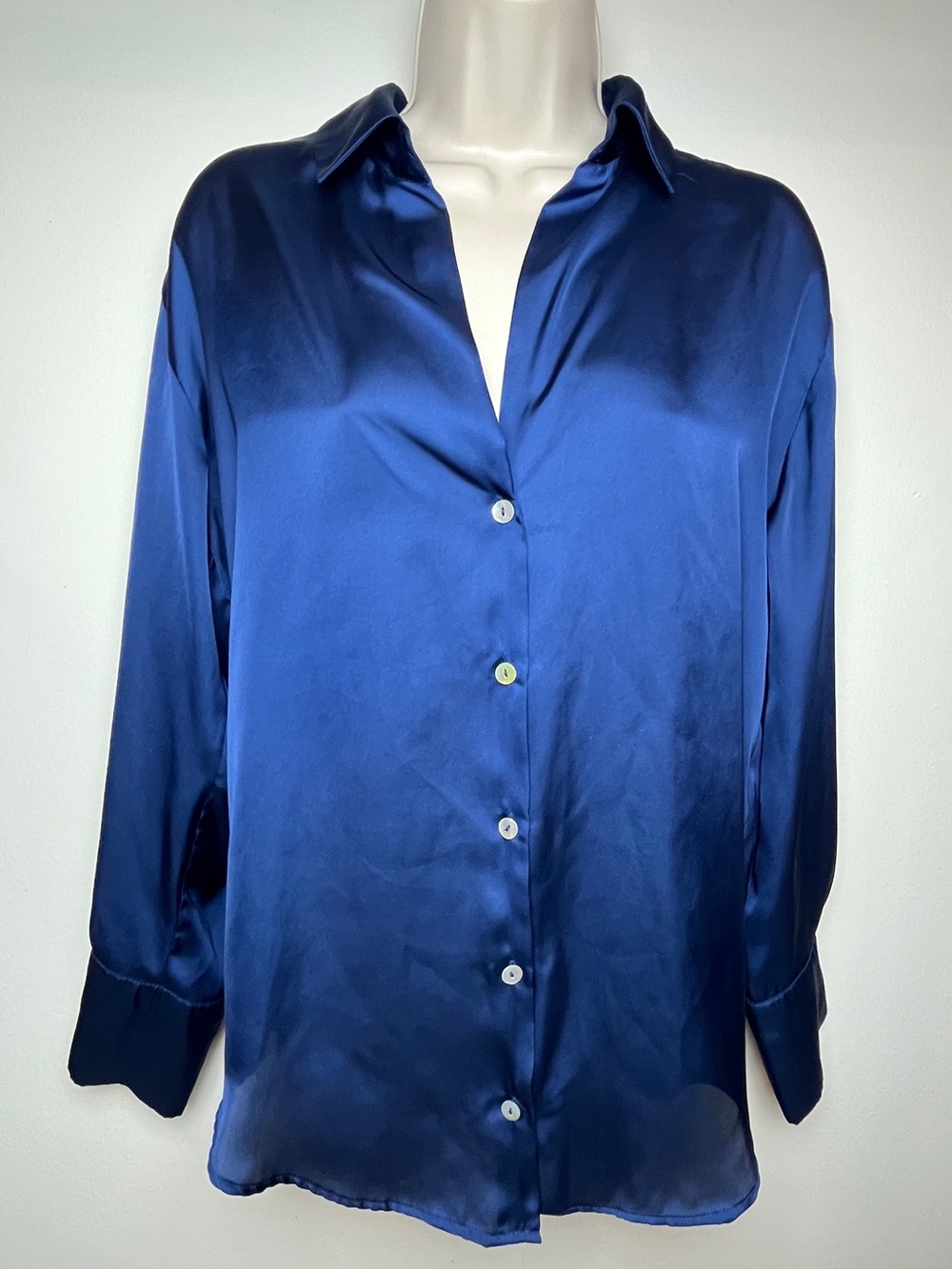 Zara Satin Button-Down Blue Blouse Small  Office Casual Glam Minimalist Capsule